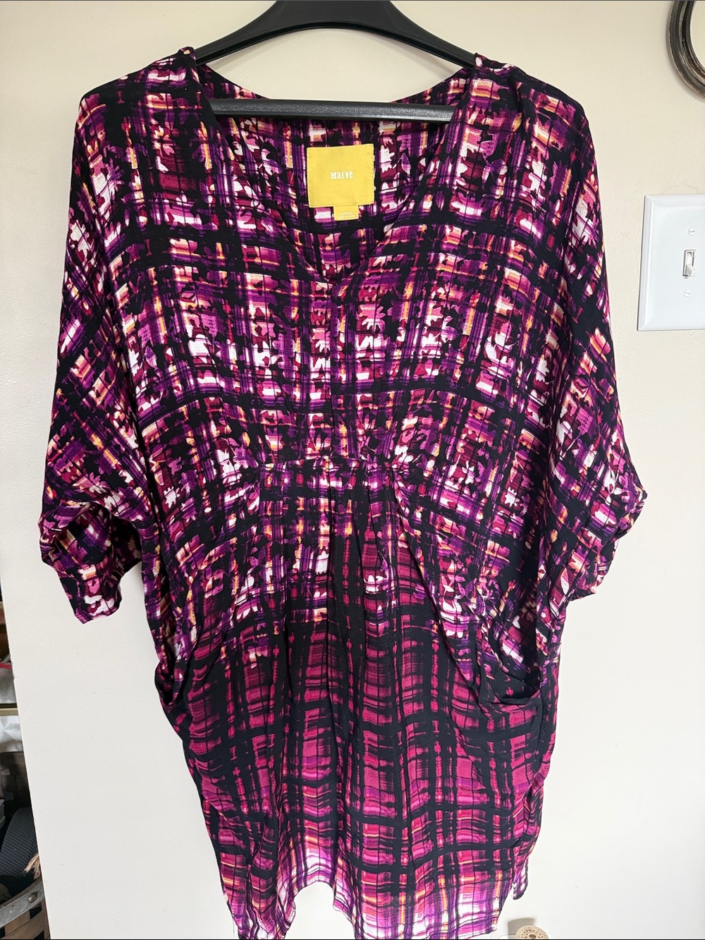 Maeve pink/purple plaid tunic shift dress large